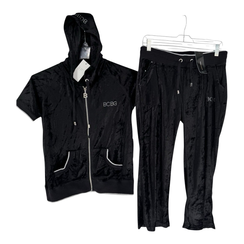 New! BCBCMAXAZRIA Sz L Hoodie Pants Set Hoodie & Capri Rhinestones